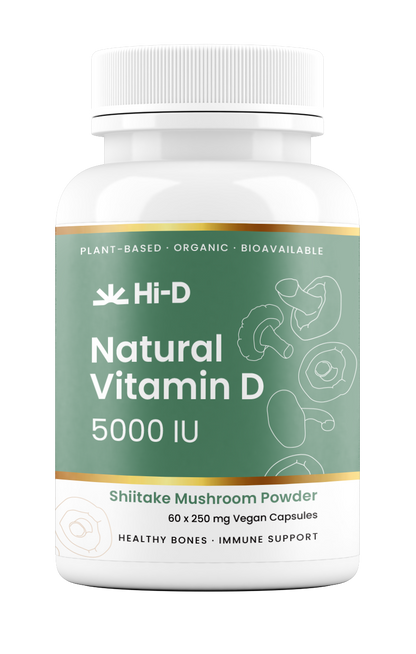 HI-D Natural Vitamin D supplement bottle on a white background
