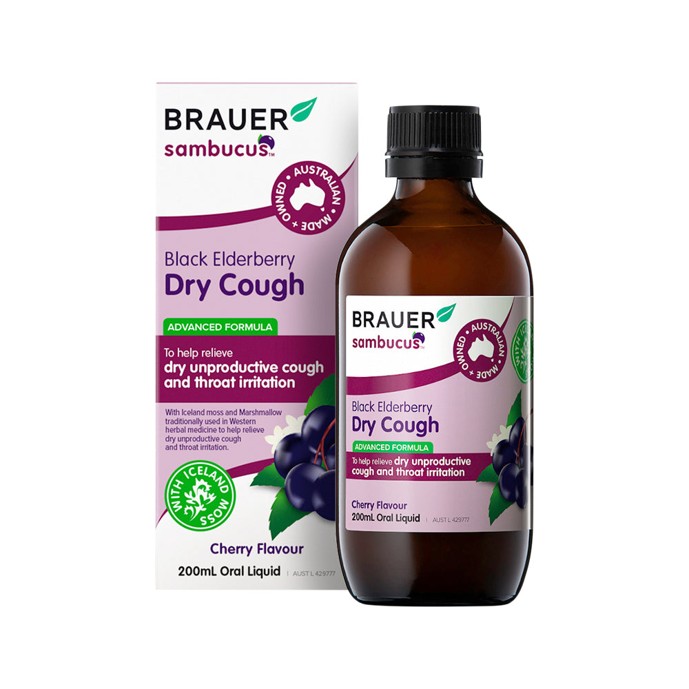 Brauer - Sambucus Black Elderberry Dry Cough (Advanced Formula) Cherry Flavour Oral Liquid