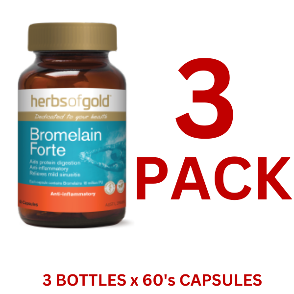 Herbs of Gold - Bromelain Forte 60 Capsules - 3 Pack at $29.50 each