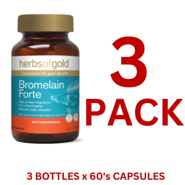 Herbs of Gold - Bromelain Forte 60 Capsules - 3 Pack - $26.50 each