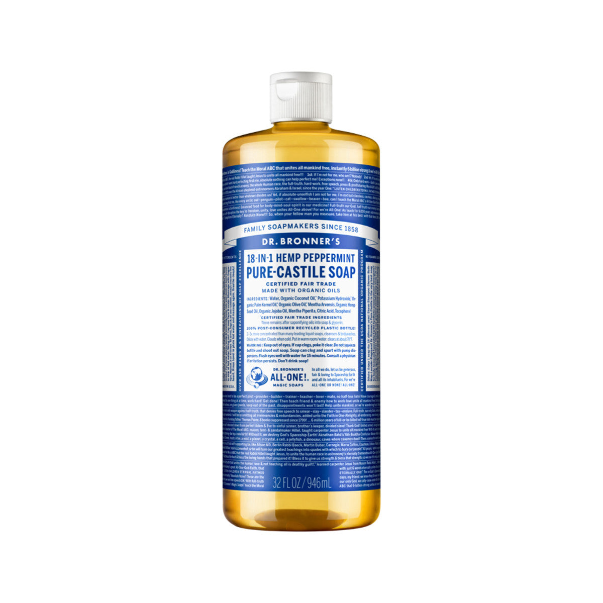 Dr. Bronner's - Pure-Castile Soap Liquid (Hemp 18-in-1) Peppermint