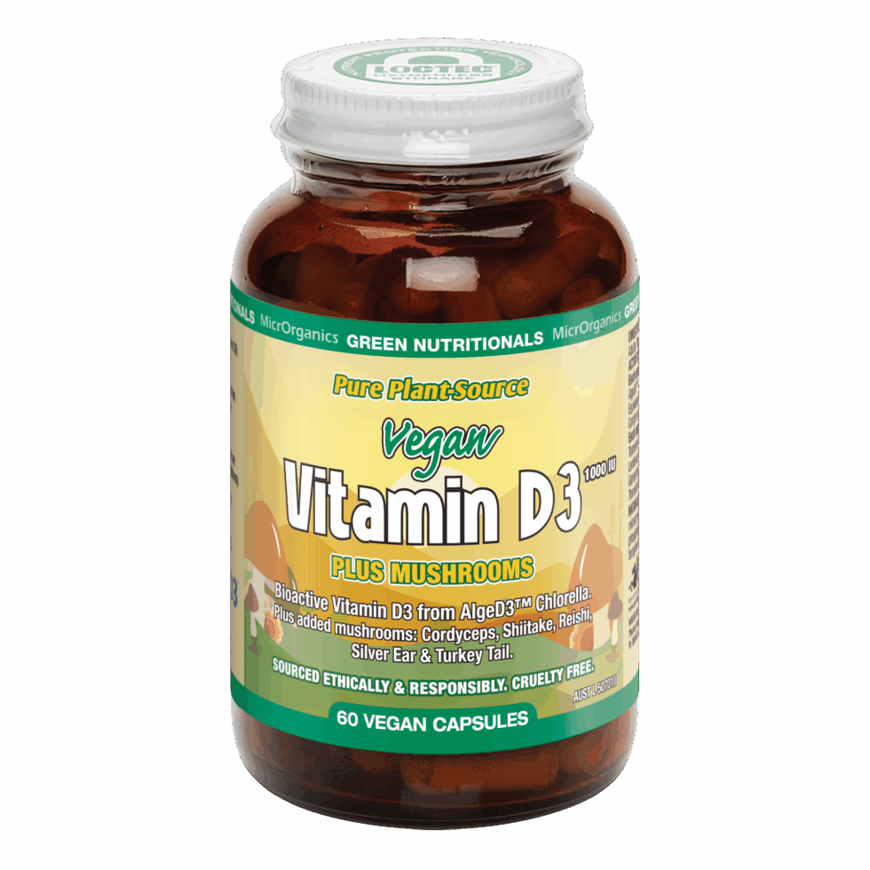 Green Nutritionals - Vegan Vitamin D3 1000IU + Mushrooms