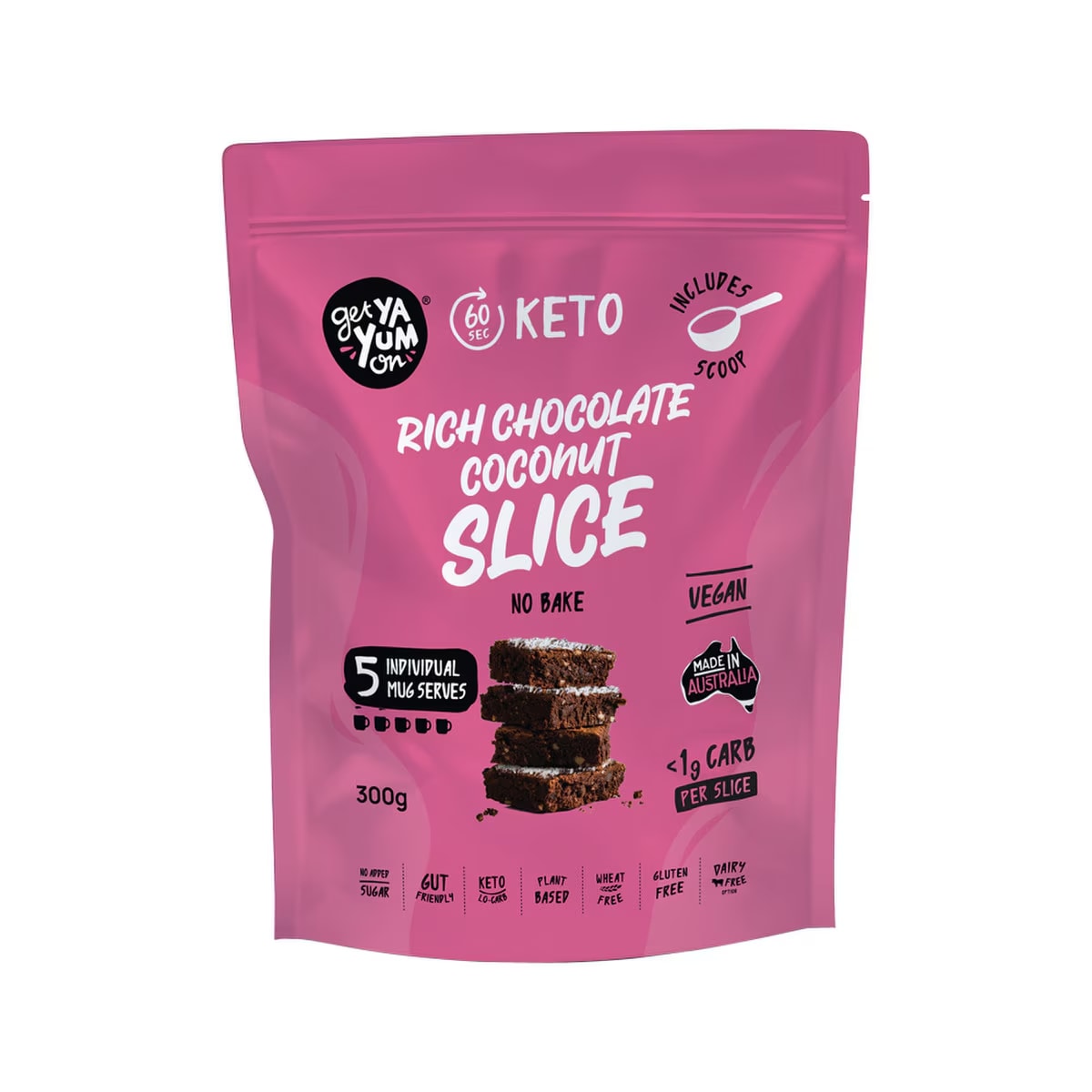 GET YA YUM ON COCONUT SLICE (NO BAKE) RICH CHOCOLATE 60G