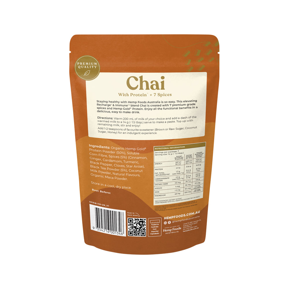 Hemp Foods Australia Chai Recharge + Immune With Protein + 7 Spices
