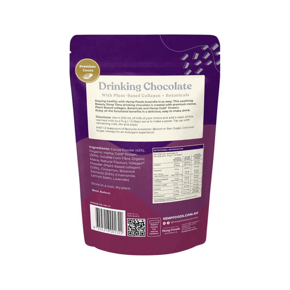 Hemp Foods Australia Drinking Chocolate Beauty Sleep Time With Plant-Based Collagen + Botanicals 112g
