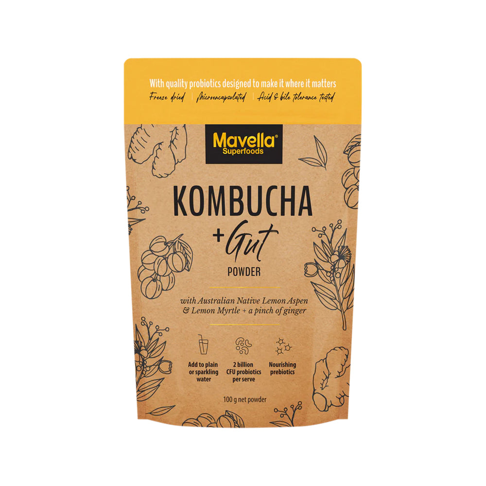 Mavella Superfoods Kombucha + Gut Powder with Australian Native Lemon Aspen & Lemon Myrtle & Ginger