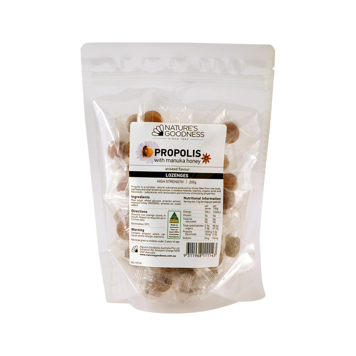 Nature's Goodness - Propolis with Manuka Honey Lozenges (High Strength) Aniseed Flavour