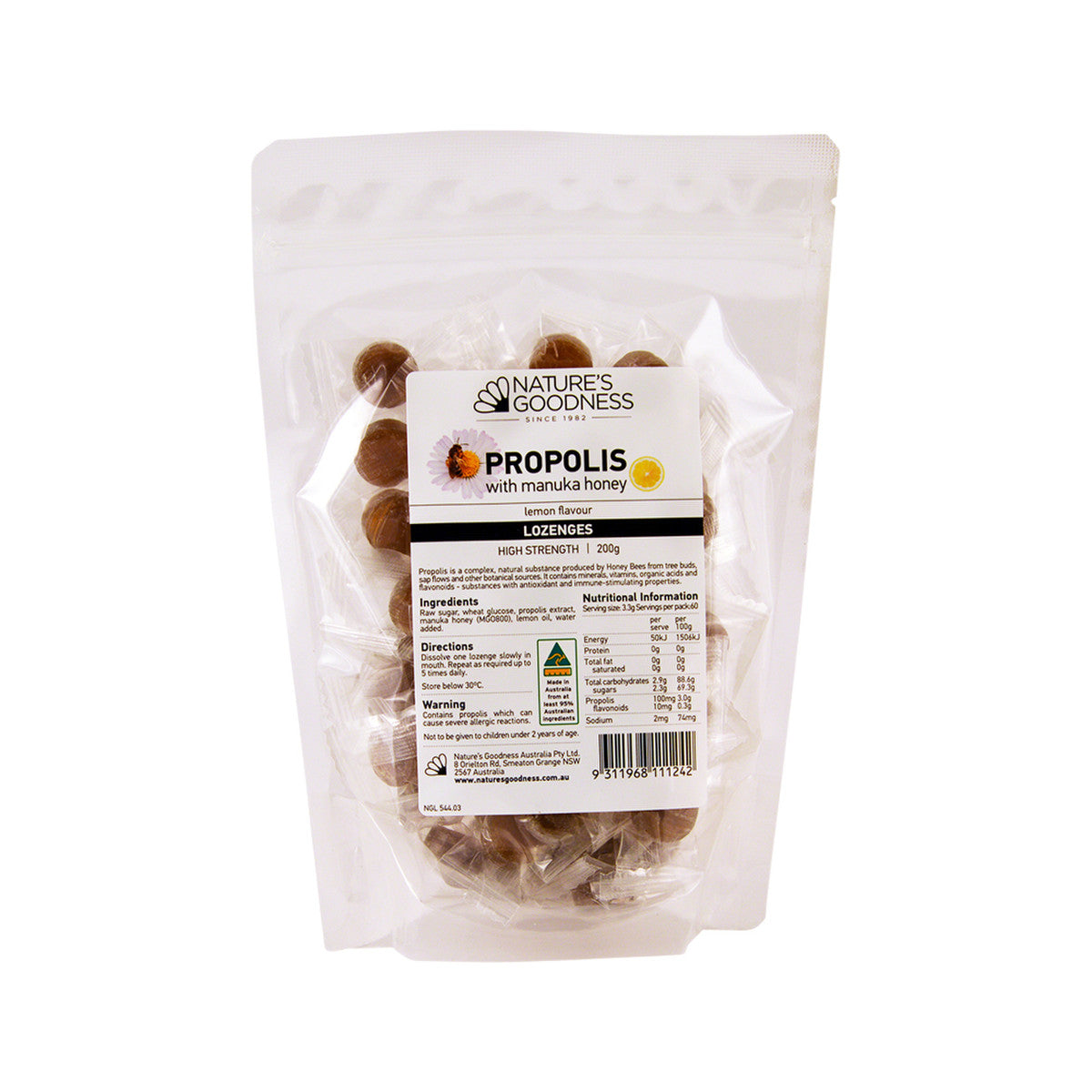 Nature's Goodness - Propolis with Manuka Honey Lozenges (High Strength) Lemon Flavour