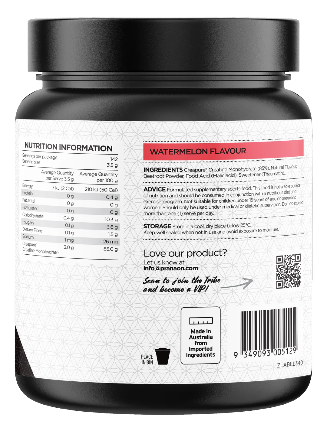 Prana On - Creatine Monohydrate Watermelon 500g