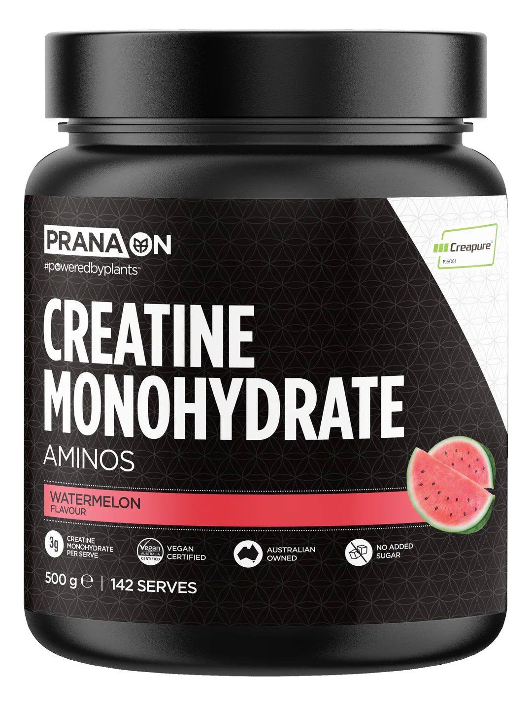 Prana ON Creatine Monohydrate supplement container with watermelon flavor on a white background