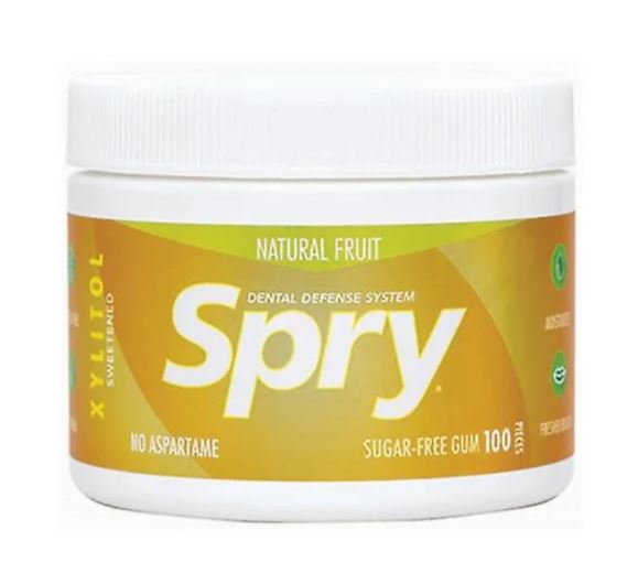 Spry - Xylitol Sweetened Sugar-Free Chewing Gum Fruit Tub x 100 Pieces