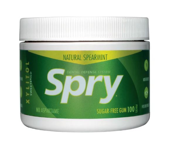 Spry - Xylitol Sweetened Sugar-Free Chewing Gum Spearmint Tub x 100 Pieces