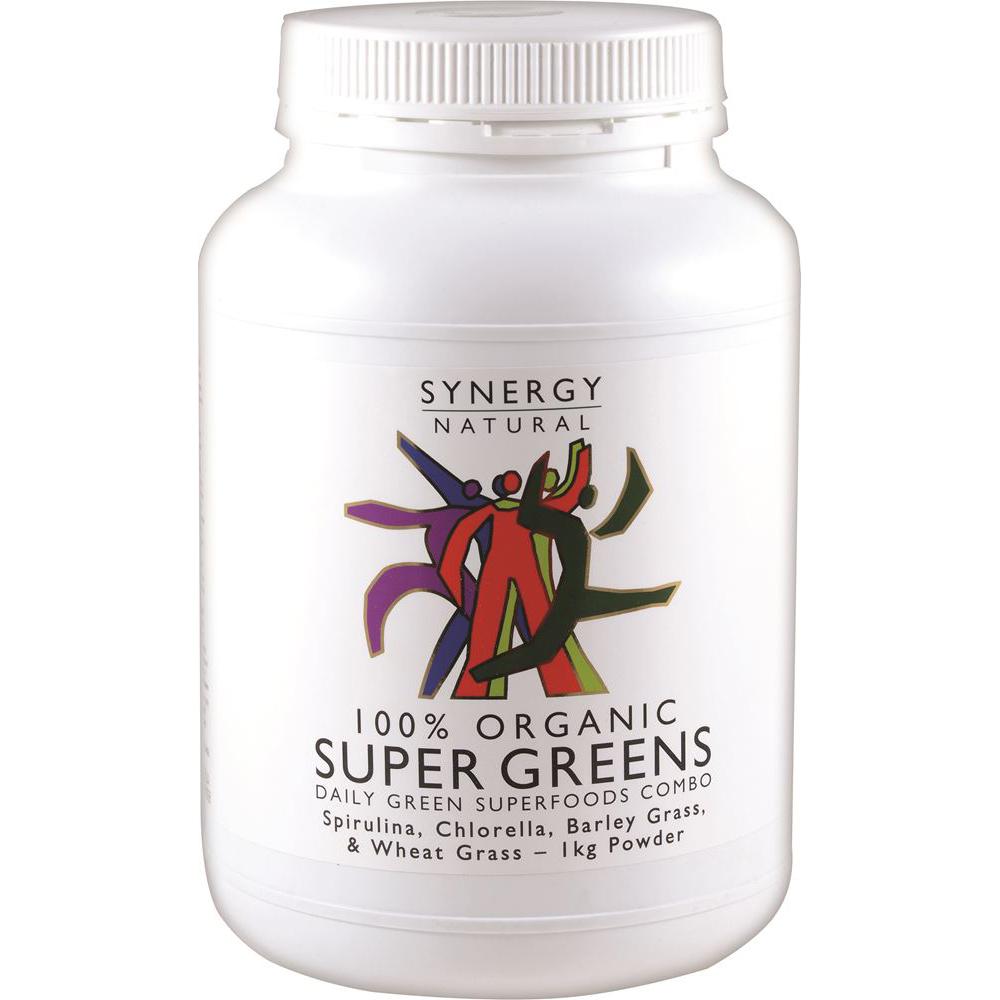Synergy Natural Organic Super Greens (Spirulina Chlorella Barley Grass & Wheat Grass) Powder