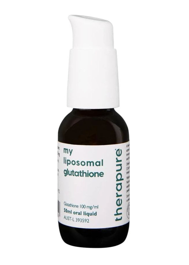 Bottle of Therapure liposomal glutathione on a white background