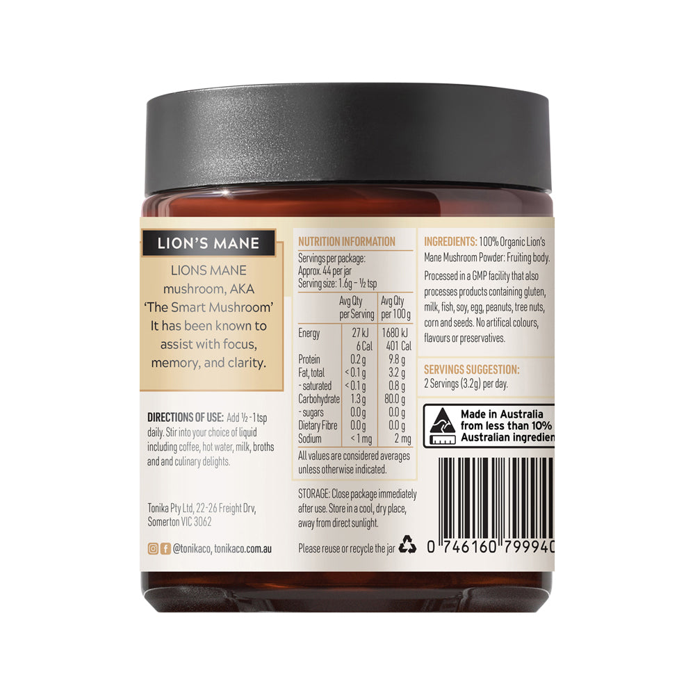 Tonika Organic Mushroom Powder Lions Mane 90g