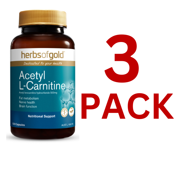 Herbs of Gold - Aceytl L-Carnitine - 120 Capsules - 3 Pack at $51.67 each