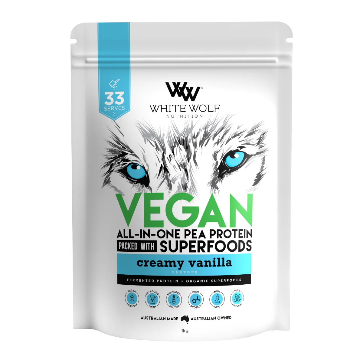 White Wolf - Vegan All-In-One Pea Protein with Superfoods - Creamy Vanilla 1kg
