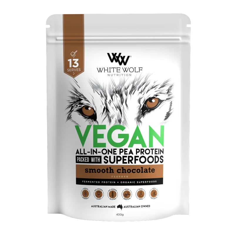 White Wolf - Vegan All-In-One Pea Protein with Superfoods - Smooth Chocolate 400g