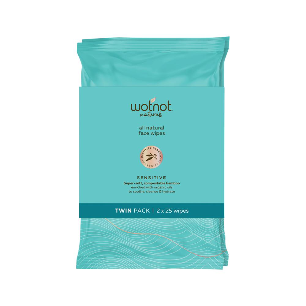 Wotnot Naturals - All Natural Face Wipes Sensitive x 25 Pack Twin Pack