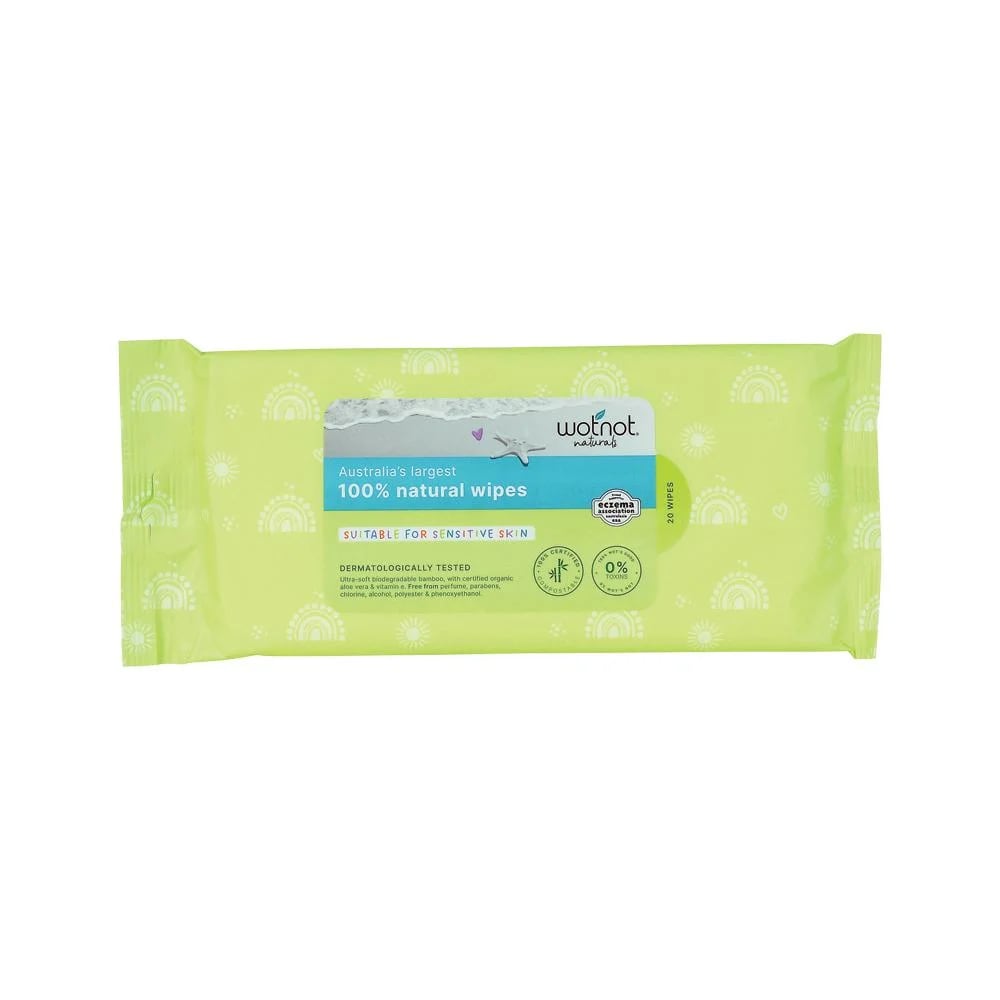 Wotnot Naturals - 100% Natural Wipes (Soft Pack Travel Case Refill) x 20 Pack