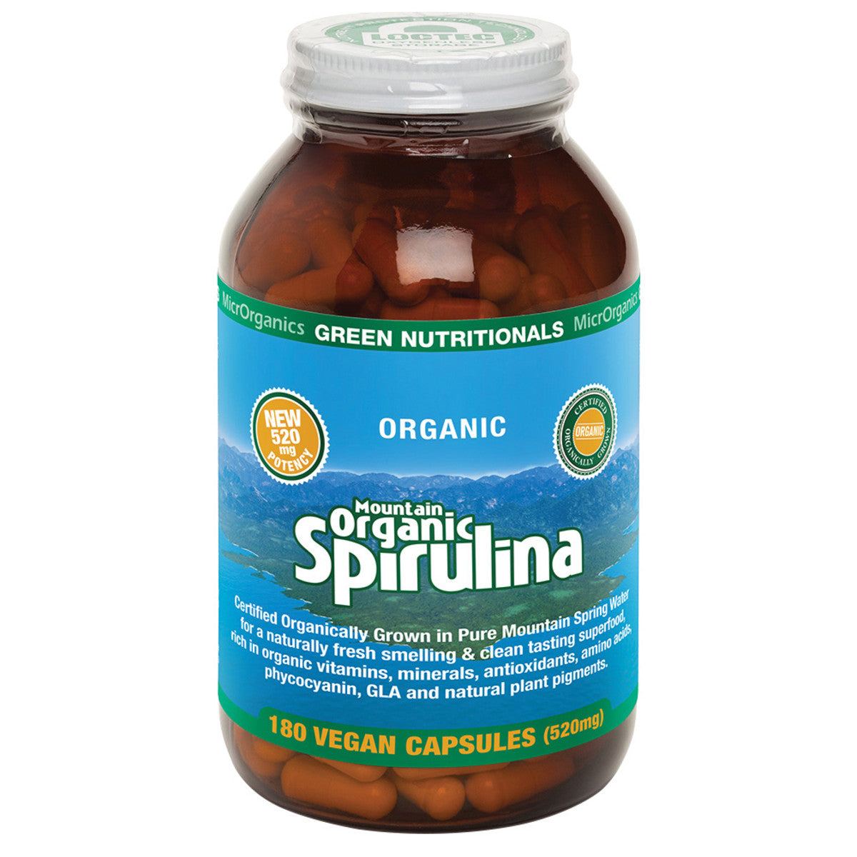 MicrOrganics Green Nutrit Mountain Org Spirulina 520mg 180vc