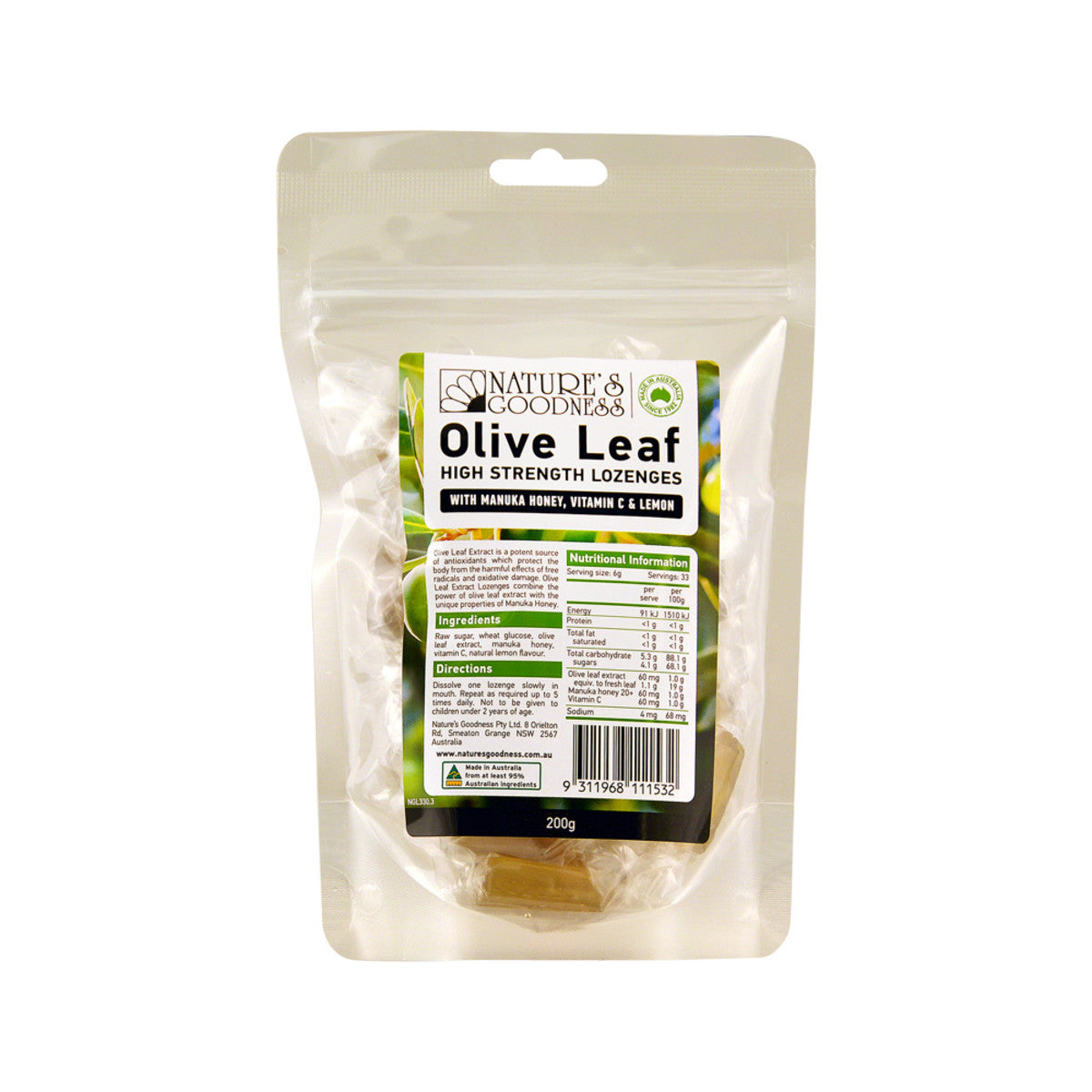 Nature's Goodness - Olive Leaf High Strength Lozenges (with Vitamin C, Manuka Honey & Lemon)