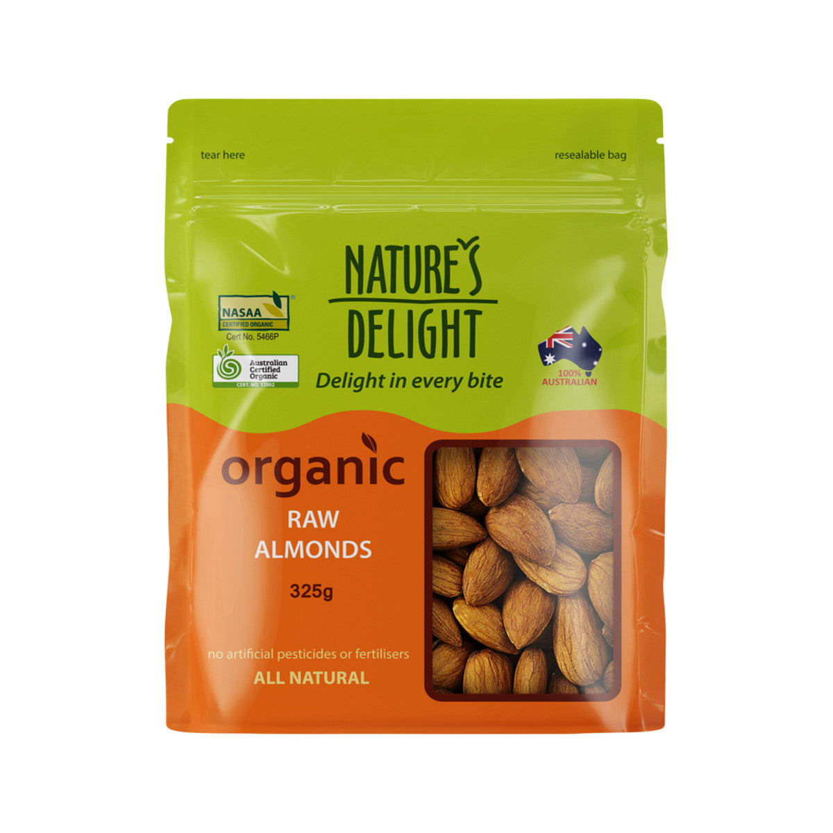 Natures Delight Organic Raw Almonds 325g
