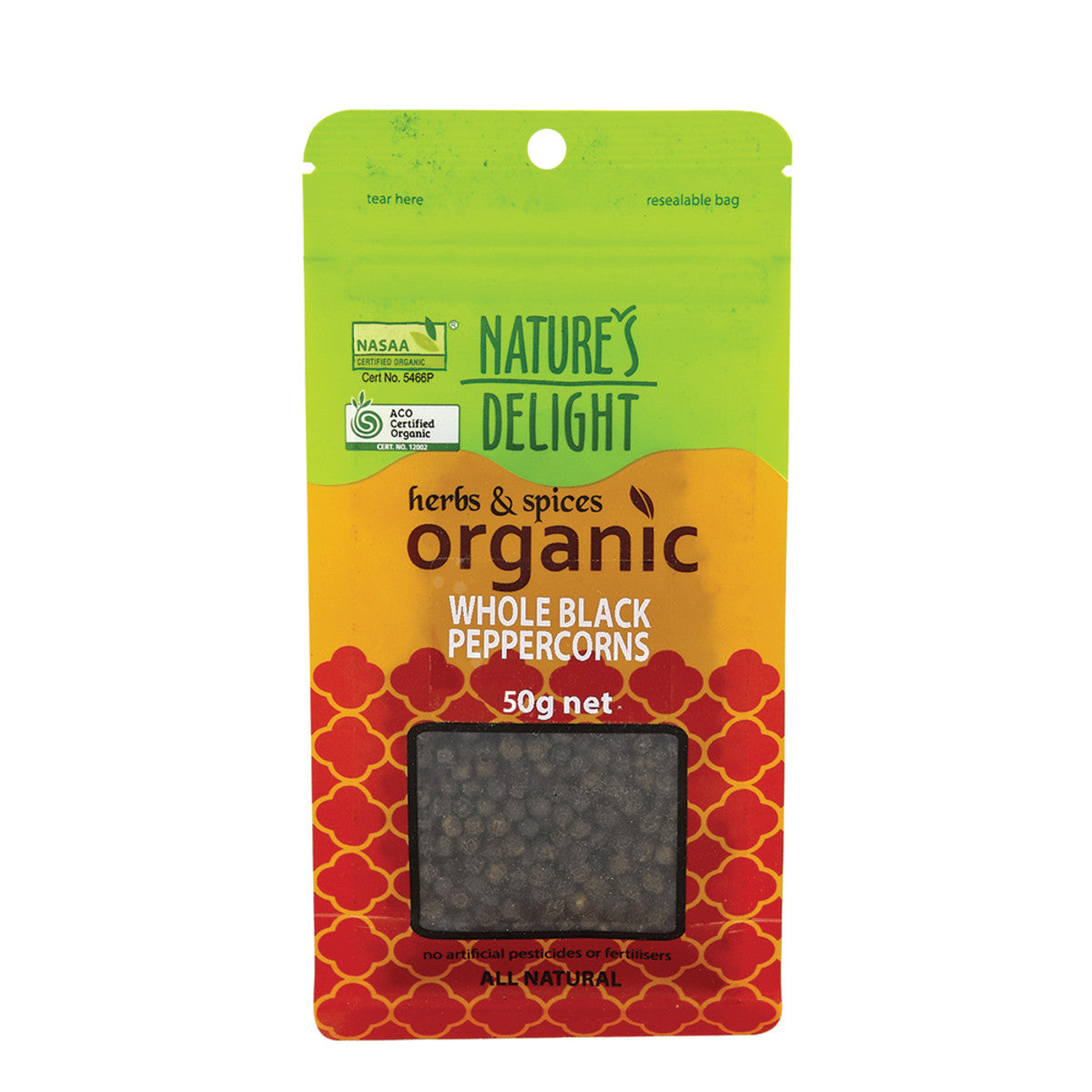 Natures Delight - Organic Peppercorns Black Whole
