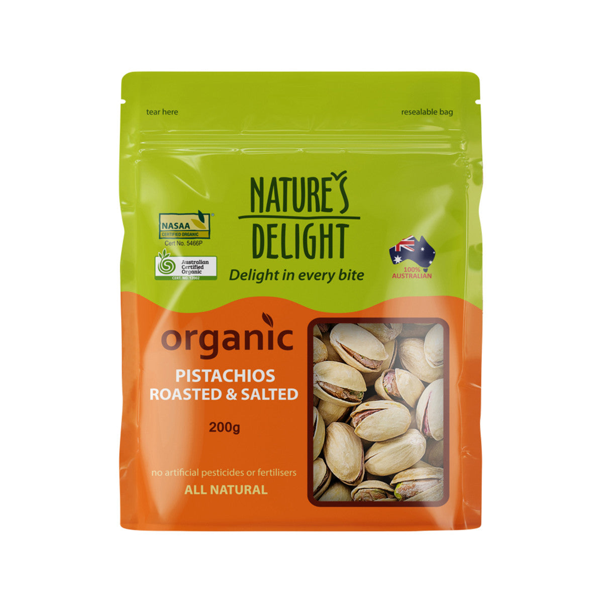 Natures Delight - Organic Pistachios Roasted & Salted 200g