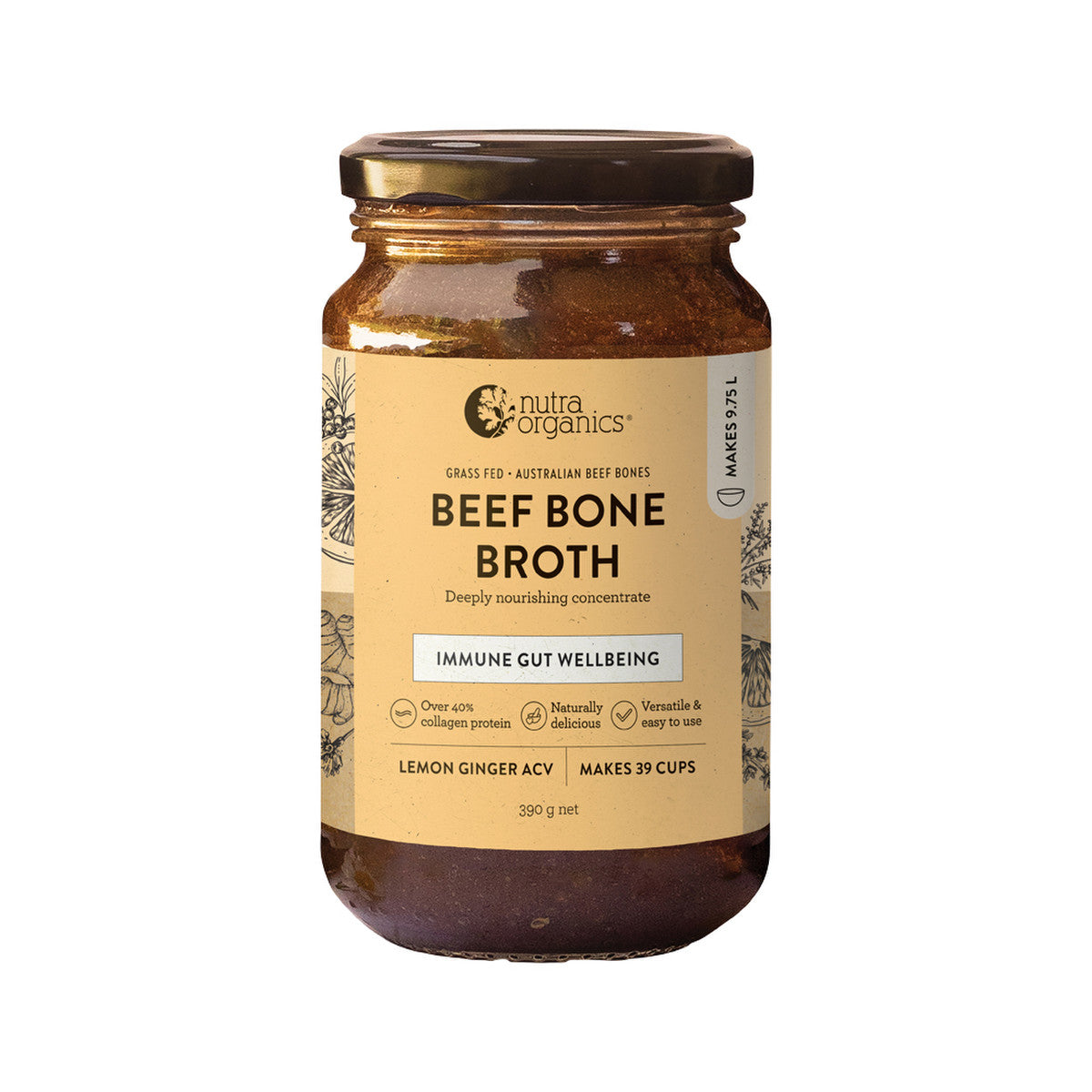 Nutra Organics - Beef Bone Broth Lemon Ginger ACV