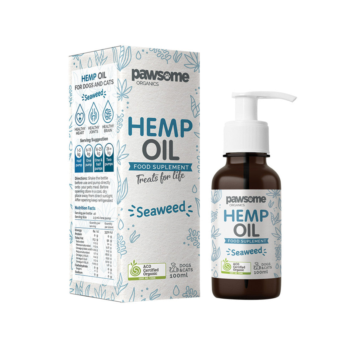 Pawsome Org Pet Hemp Oil Seaweed 100ml