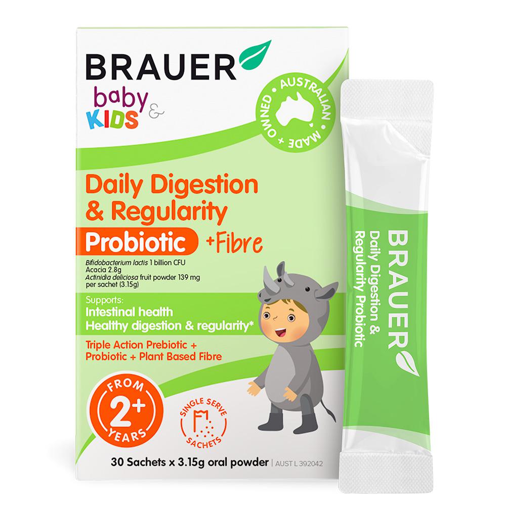 Brauer - Baby & Kids Daily Digestion & Regularity Probiotic + Fibre Sachets Oral Powder 3.15g x 30 Pack