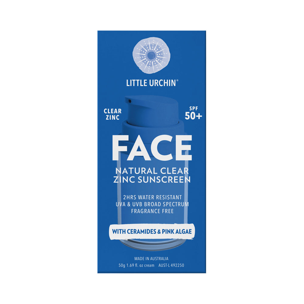 Little Urchin Face Natural Clear Zinc Sunscreen SPF 50+ Pump 50g