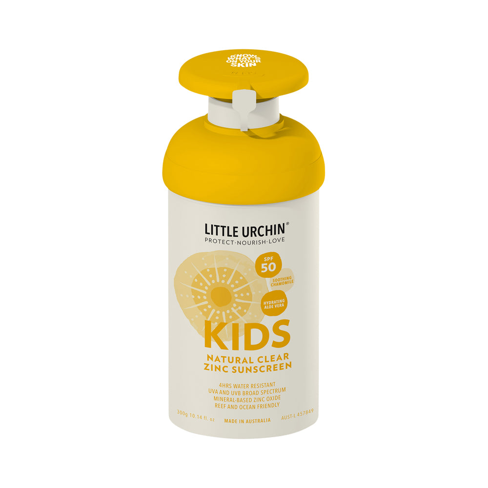 Little Urchin Kids Natural Clear Zinc Sunscreen SPF 50 Pump 300g
