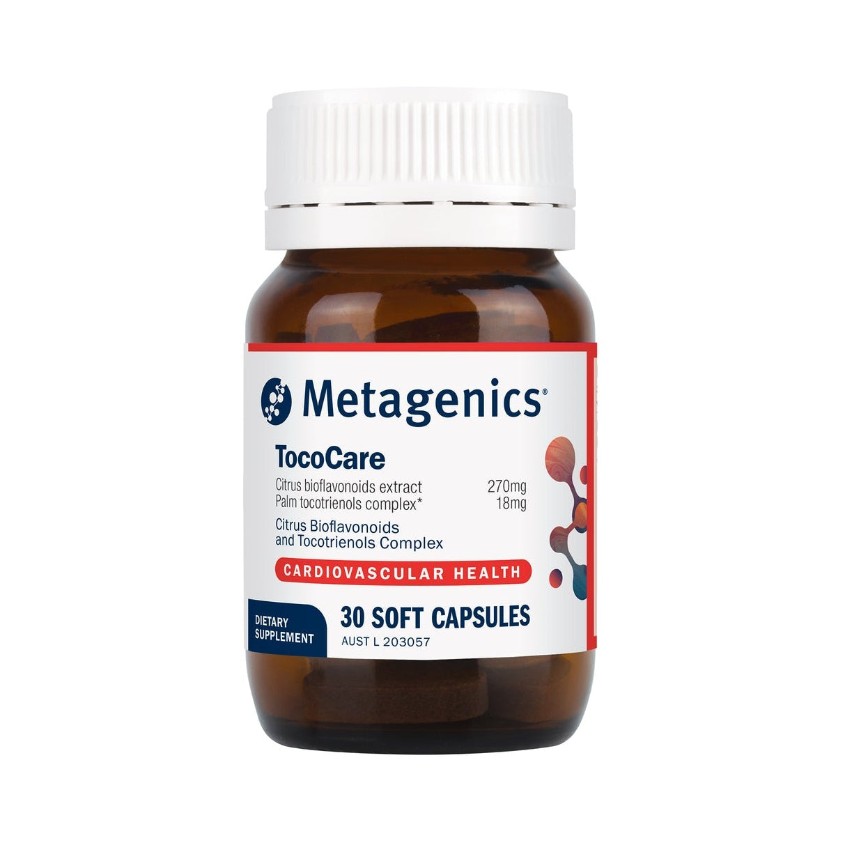 Metagenics TocoCare supplement bottle on a white background