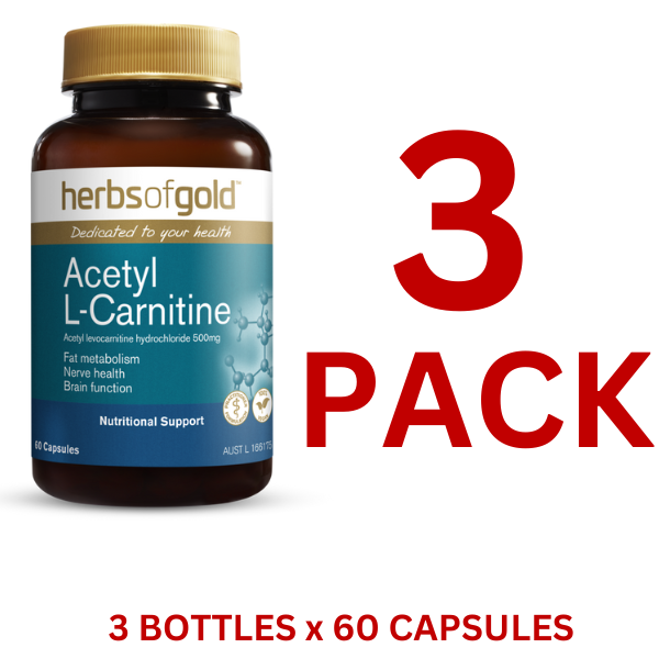 Herbs of Gold - Aceytl L-Carnitine 120 Capsules - 3 Pack - $46.50 each