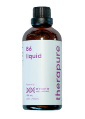 Bottle of Therapure B6 liquid on a white background