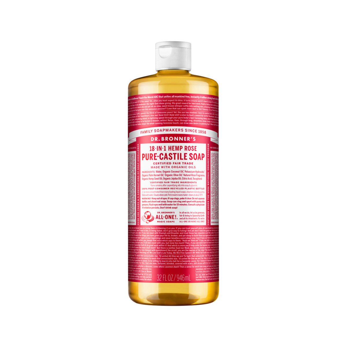 Dr. Bronner's - Pure-Castile Soap Liquid (Hemp 18-in-1) Rose