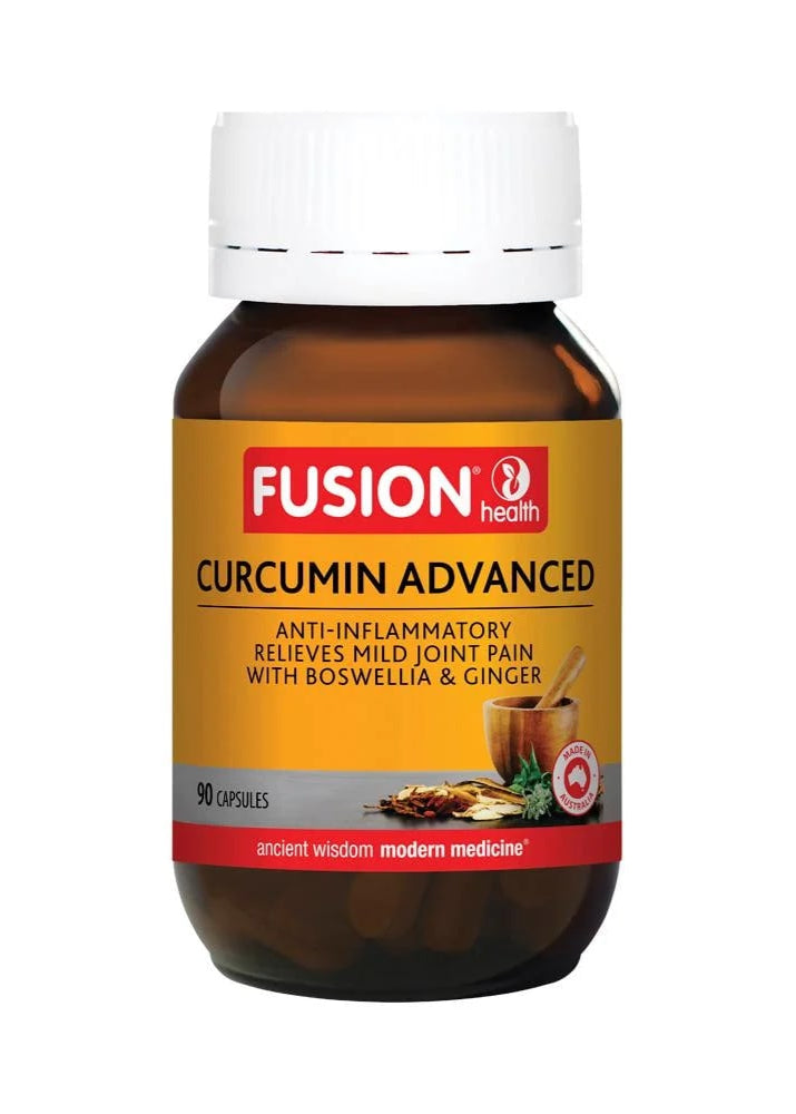 Bottle of Fusion Curcumin Advanced supplement on a white background