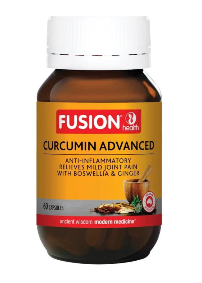 Fusion Curcumin Advanced supplement bottle on a white background