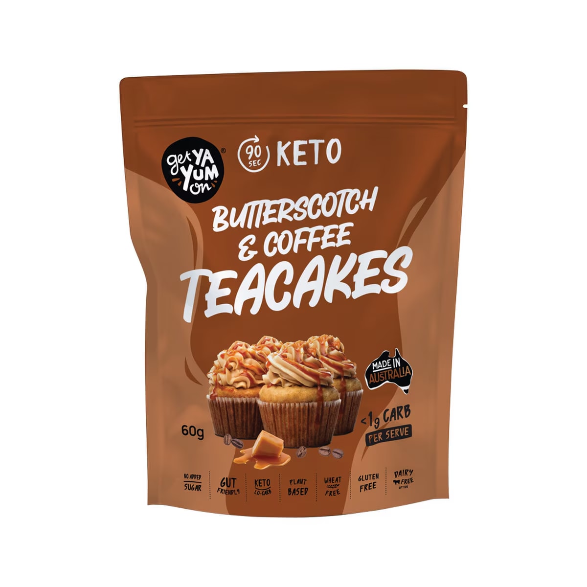 GET YA YUM ON TEACAKES BUTTERSCOTCH AND COFFEE 60G