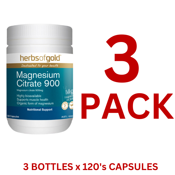 Herbs of Gold - Magnesium Citrate 900 120 Capsules - 3 Pack - $31 each