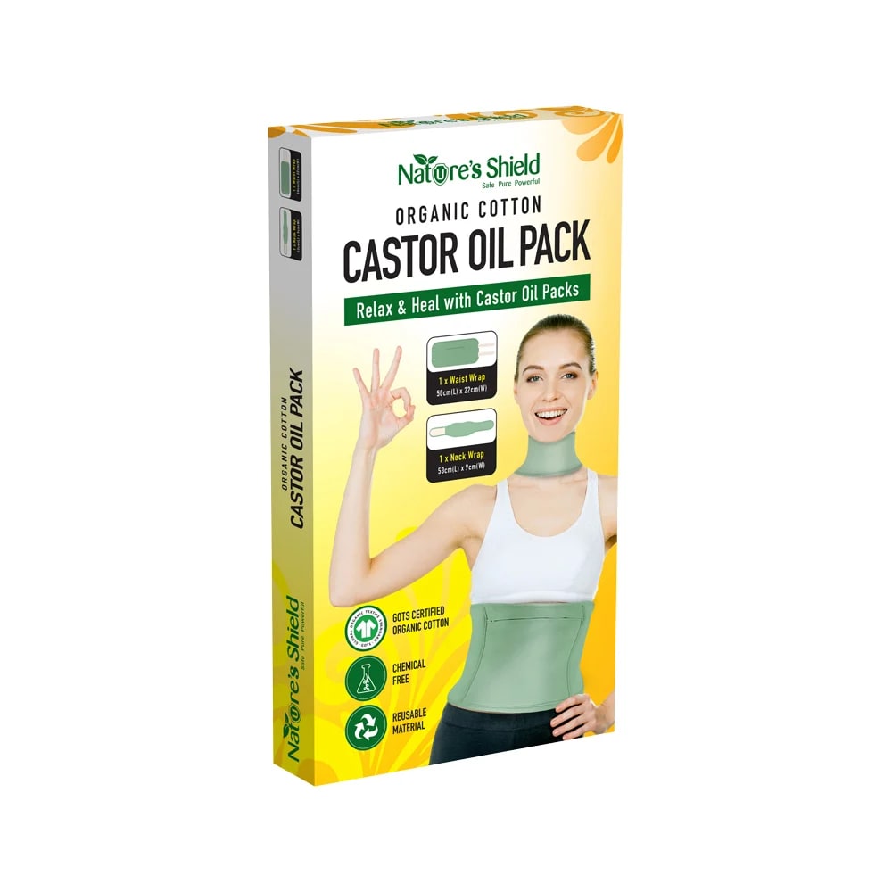 Nature's Shield - Organic Cotton Castor Oil Pack Waist Wrap (50cm x 22cm) + Neck Wrap (53cm x 9cm)