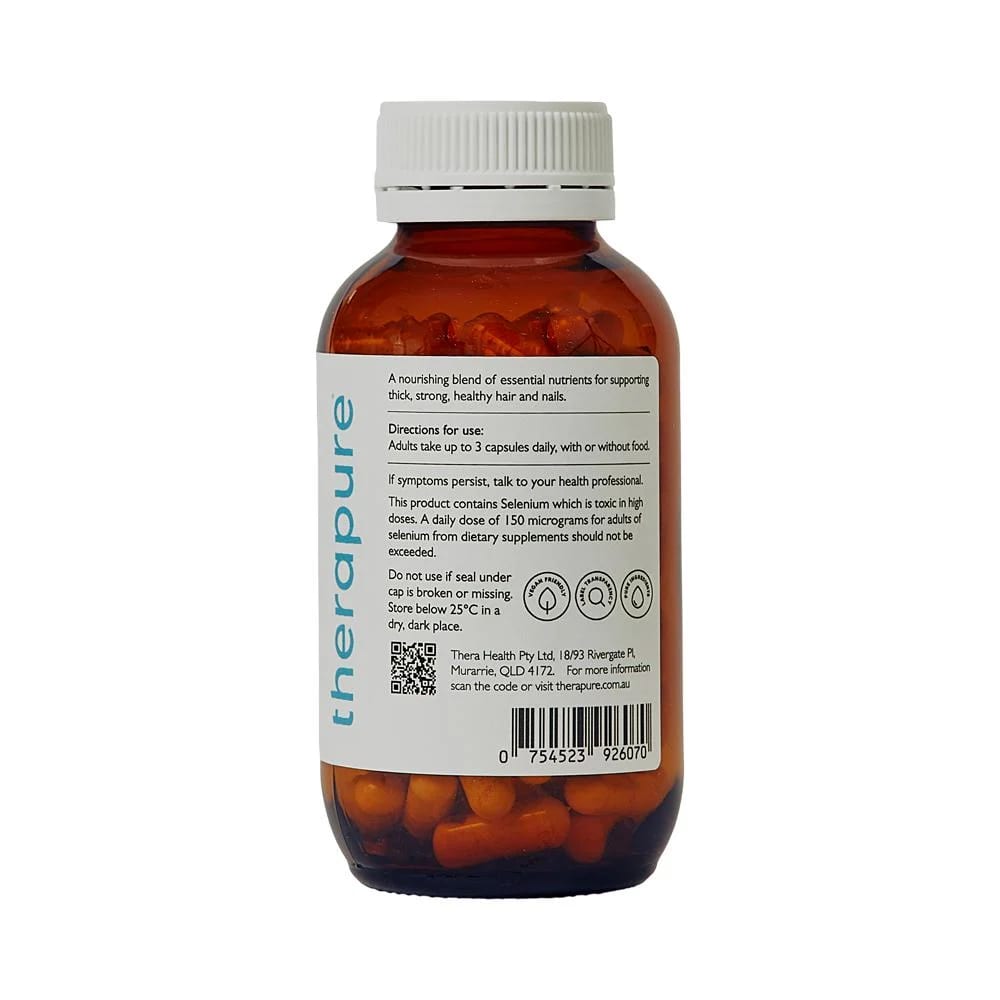 Bottle of therapure supplements with label on a white background
