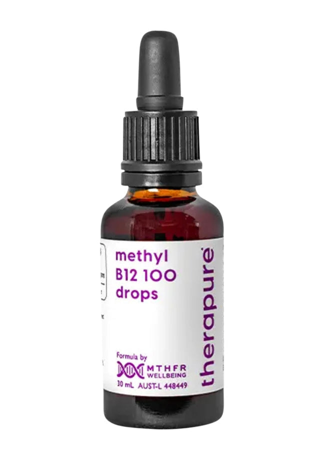 Bottle of Therapure Methyl B12 100 drops on a white background