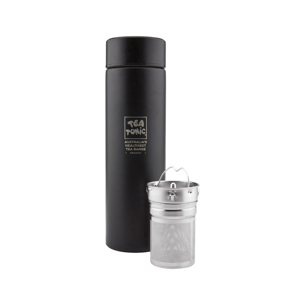 Tea Tonic - Thermal Drink Bottle (Double Wall Stainless Steel + Infuser Basket) Black