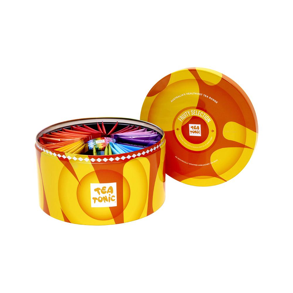 Tea Tonic - Fruity Selection Round Tin x 40 Tea Bags (contains bonus mini tin of gold sugar)