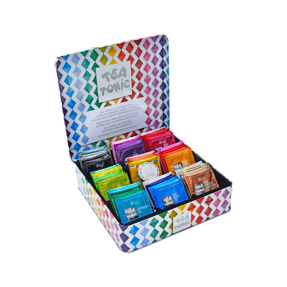 Tea Tonic - Gourmet Tin Tea Chest High Tea x 63 Tea Bags + Mini Gold Sugar