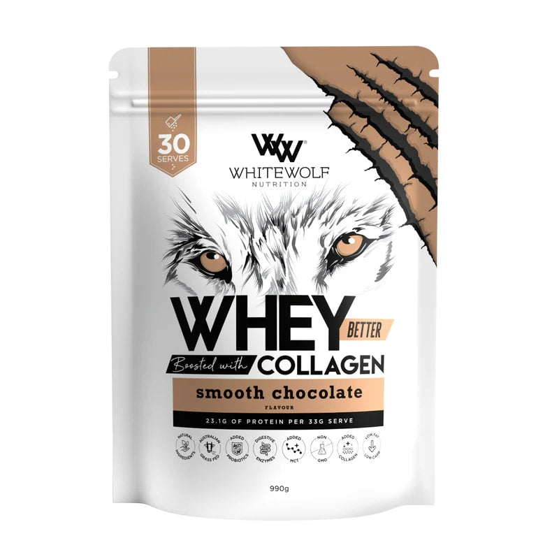 White Wolf - Whey Better Protein Boosted with Collagen - Smooth Chocolate 990g