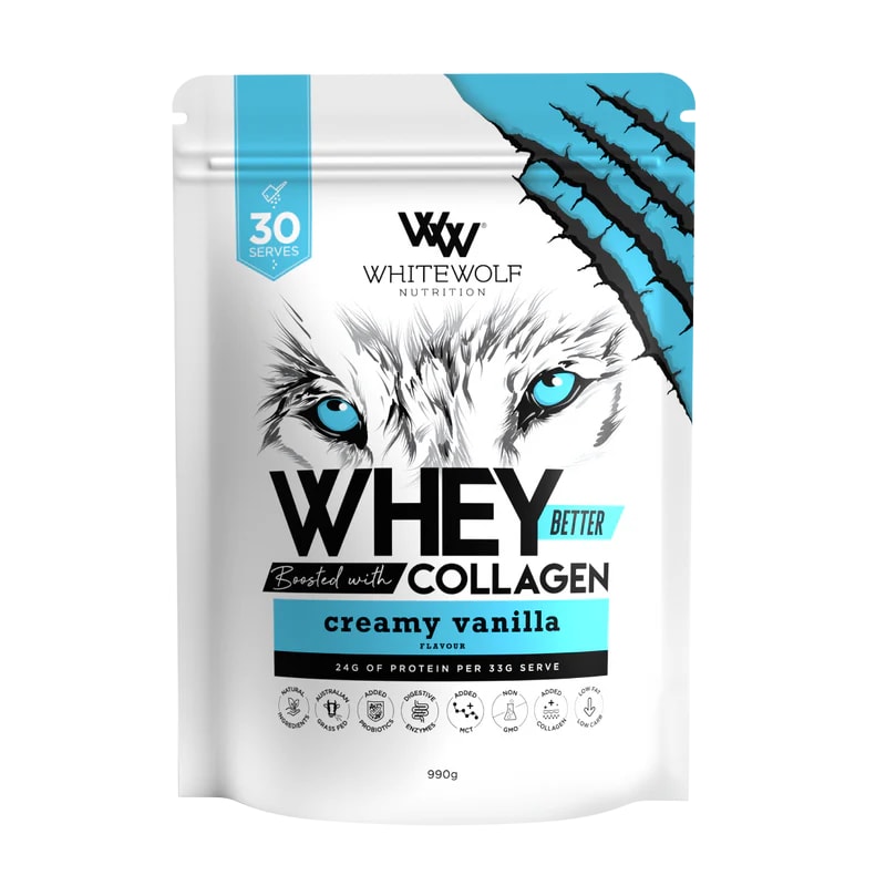 White Wolf - Whey Better Protein Boosted with Collagen - Creamy Vanilla 990g